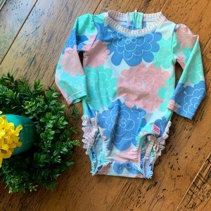 Ruffle Butt long sleeve zip up swimsuit 6-12mo